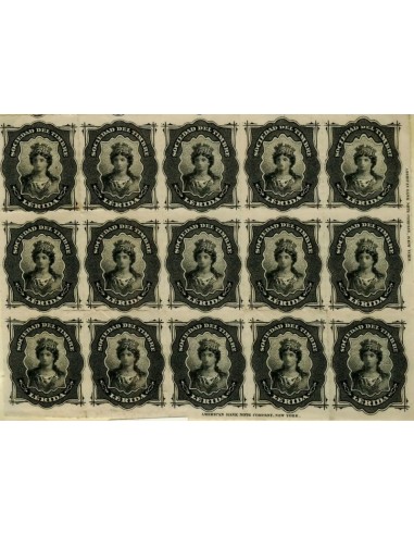 FA7089. FISCALES, Bloque de 15 sellos de Contraseña de Lerida de la Sociedad del Timbre
