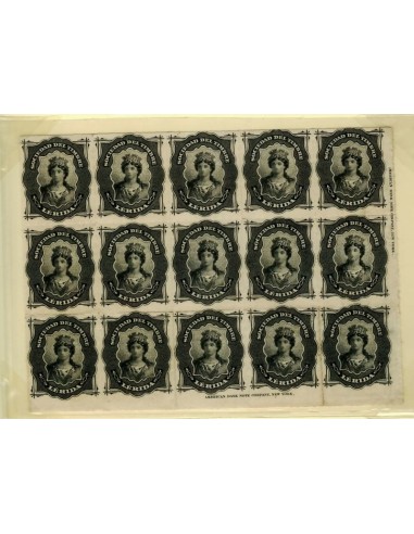 FA7091. FISCALES, Bloque de 15 sellos de Contraseña de Lerida de la Sociedad del Timbre