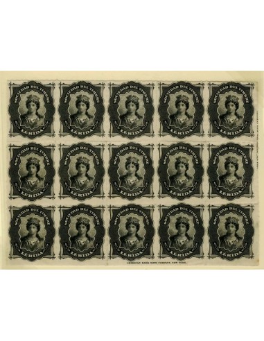 FA7093. FISCALES, Bloque de 15 sellos de Contraseña de Lerida de la Sociedad del Timbre