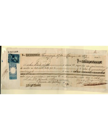 FA7097. 1879, Letra de cambio con Timbre de GIRO y sello de contraseña de la Sociedad del Timbre