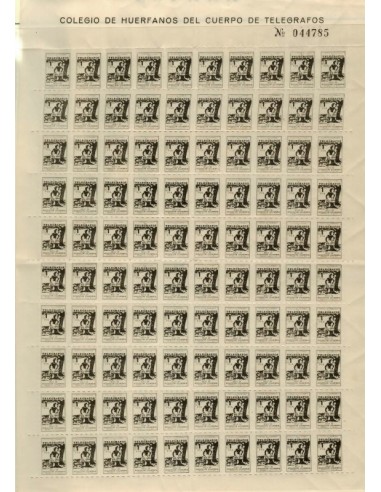 FA7134. Pliego de 100 sellos destinados al Colegio de Huerfanos del Cuerpo de Telegrafos
