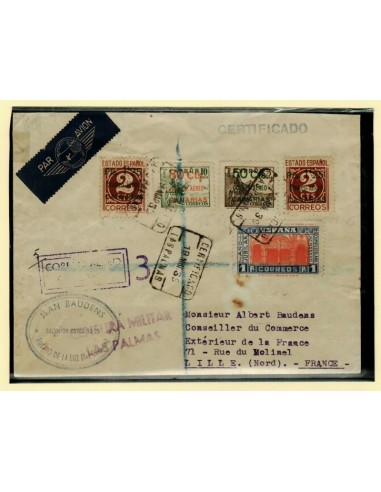 FA7189. 1939, 19 de marzo, correo certificado de Las Palmas a Lille