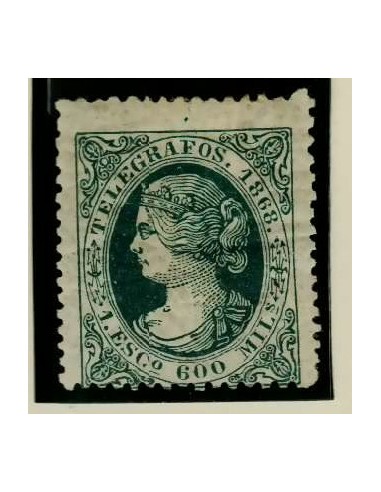FA7203. 1868, 1 de enero. Isabel II. Valor de 1 e. 600 mils verde NUEVO