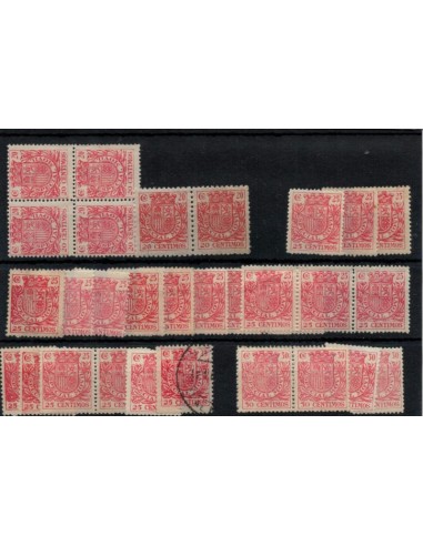 FA7296. Fiscales, 1934-36, Conjunto de valores Especial Movil 5 c rosa, en tiras, bloques, nuevos y usados