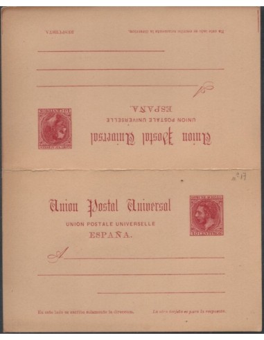 FA0743. ENTERO POSTALES. 1884, Alfonso XII. Conjunto de 3 Tarjetas (EP17) incluyendo las de ida y vuelta