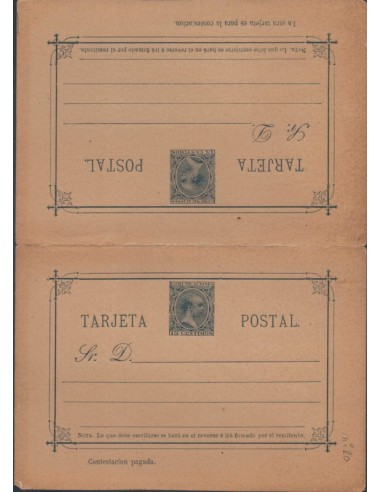 FA0748. ENTERO POSTALES. 1889. Alfonso XIII Pelon. Conjunto de 2 Tarjetas (EP20) incluyendo las de ida y vuelta