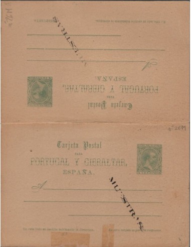 FA0750. ENTERO POSTALES. 1890. Alfonso XIII Pelon. Tarjeta Entero Postal EP26M - MUESTRAS