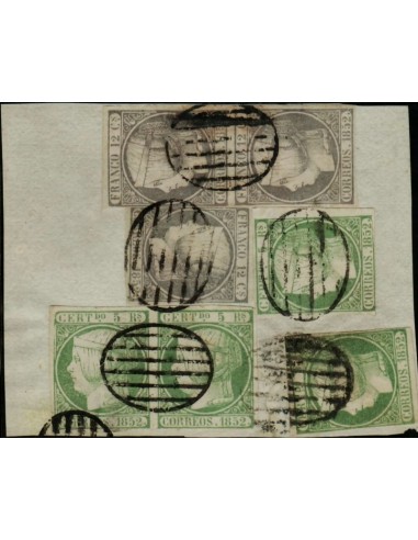 FA0862. HISTORIA POSTAL - 1852, franqueo de 4 valores de 5 reales y 3 valores de 12 cuartos. Matasello Parrilla