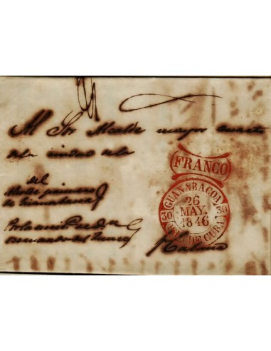 FA0996. PREFILATELIA. Pieza postal con marca de franqueo previo de Guanabacoa a La Habana. Rareza RRR