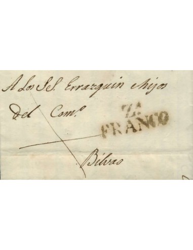 FA1008. PREFILATELIA. 1833, Carta con marca de franqueo previo de Zaragoza a Bilbao