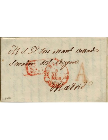 FA1051. PREFILATELIA - 1850, Sobrescrito de con marca de abono de Baeza a Madrid. Rareza RRR