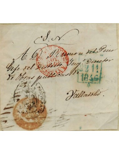 FA1132. PREFILATELIA. 1846, Cubierta con fechador especial de llegada a Valladolid. Rareza RRR