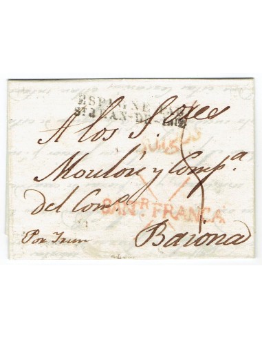 FA1374. PREFILATELIA. 1831, Carta circulada de Santander a Bayona (Francia)