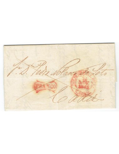 FA1383. PREFILATELIA. 1845, Carta de Jerez de la Frontera a Cadiz, Rareza RRR