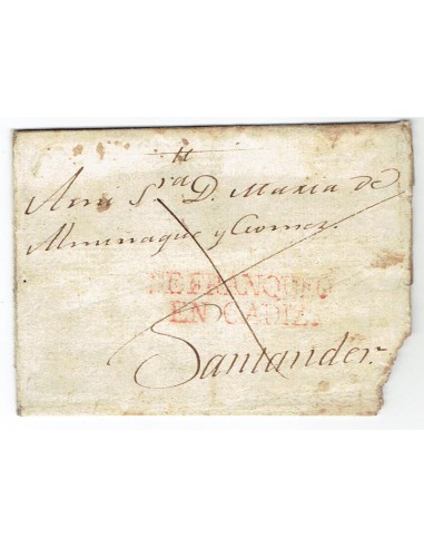 FA1385. PREFILATELIA. 1798, carta circulada de Cadiz a Santander