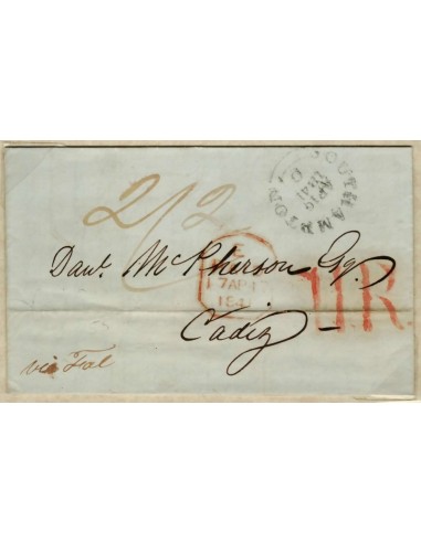 FA1403. PREFILATELIA. 1841, Carta circulada de Southampton a Cadiz