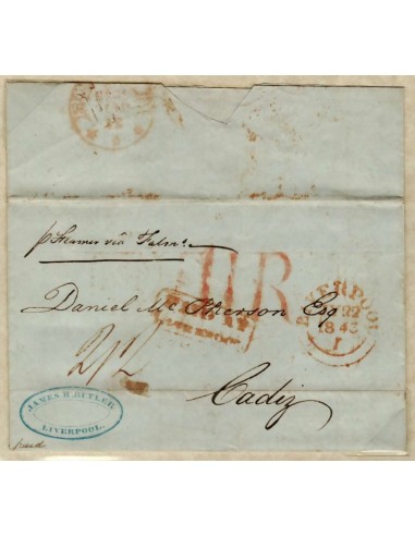 FA1404. PREFILATELIA. 1843, Carta circulada de Liverpool a Cadiz