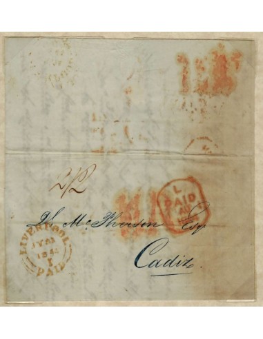 FA1405. PREFILATELIA. 1844, Carta circulada de Liverpool a Cadiz