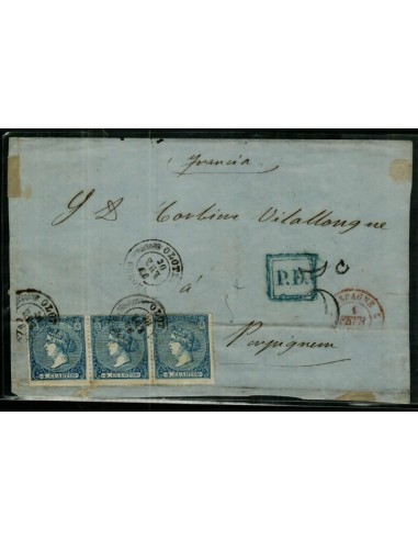 FA1475. HISTORIA POSTAL. 1866, 30 de enero, correspondencia de Olot a Perpignan (Francia)