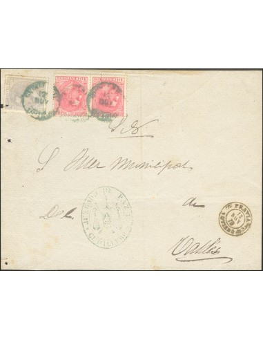 Asturias. Historia Postal. Sobre 202(2), 204. 1878. 10 cts. rosa, dos sellos y 25 cts. azul grisaceo. Plica judicial de CUDILL
