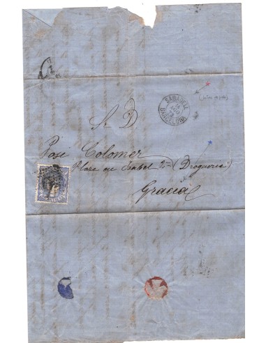 FA7567. HISTORIA POSTAL. 1872, correo circulado de Sabadell a Barcelona