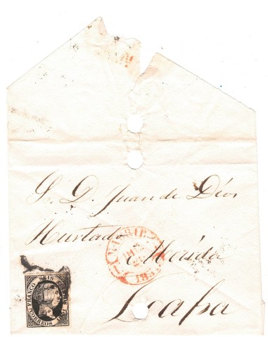 FA7568. HISTORIA POSTAL. 1851,envuelta de  correo circulada de Madrid a Zafra