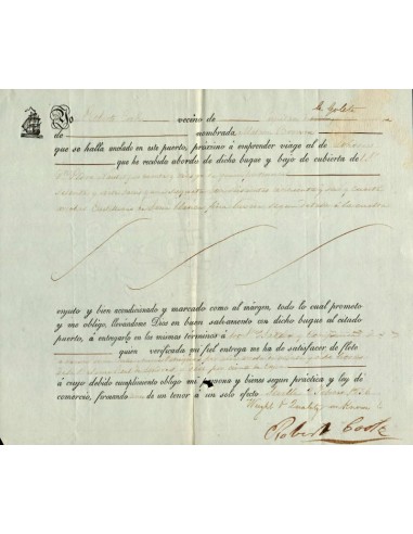 FA1207. DOCUMENTOS. Registro de embarque, buque Goleta. 1836, Sevilla a Londres