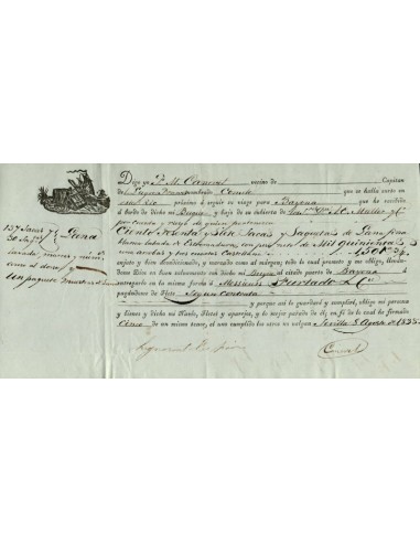 FA1235. DOCUMENTOS. Registro de embarque, buque Comete. 1838, Sevilla a Bayona