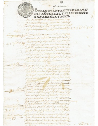 FA7641. TIMBROLOGIA. 1648. Manuscrito, papel sellado o timbrado, Sello Cuarto (4º) 10 Maravedis