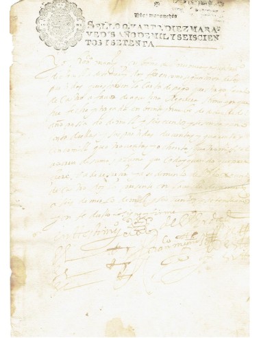 FA7646. TIMBROLOGIA. 1670. Manuscrito, papel sellado o timbrado, Sello Cuarto (4º) 10 Maravedis
