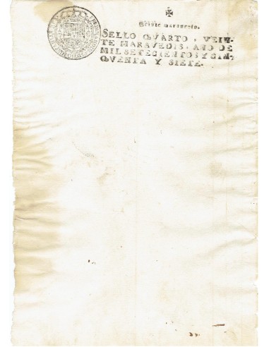 FA7647. TIMBROLOGIA. 1757. Manuscrito, papel sellado o timbrado, Sello Cuarto (4º) 20 Maravedis