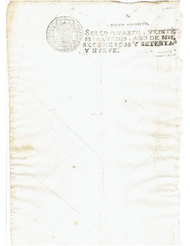 FA7650. TIMBROLOGIA. 1779. Manuscrito, papel sellado o timbrado, Sello Cuarto (4º) 20 Maravedis