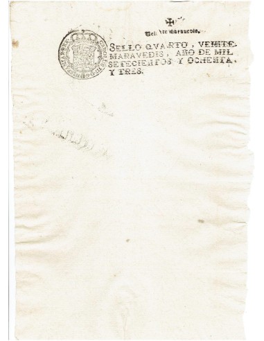 FA7651. TIMBROLOGIA. 1783. Manuscrito, papel sellado o timbrado, Sello Cuarto (4º) 20 Maravedis