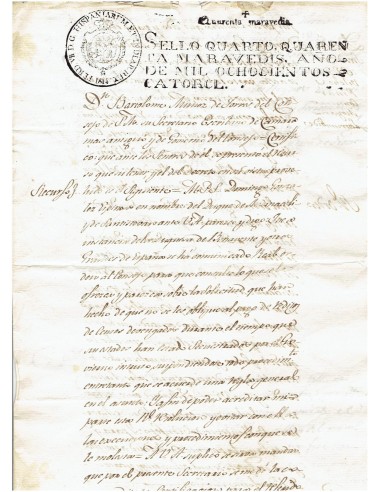 FA7664. TIMBROLOGIA. 1814. Manuscrito, papel sellado o timbrado, Sello Cuarto (4º) 40 Maravedis