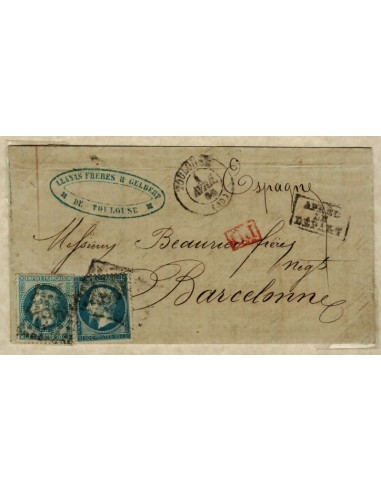 FA1546. HISTORIA POSTAL. 1865, pieza postal circulada de Toulouse a Barcelona