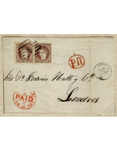 FA1559. HISTORIA POSTAL. 1870, pieza postal circulada de Coruña a Londres