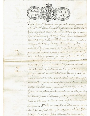 FA7678. TIMBROLOGIA. 1831. Manuscrito, papel sellado o timbrado, Sello Cuarto (4º) 40 Maravedis