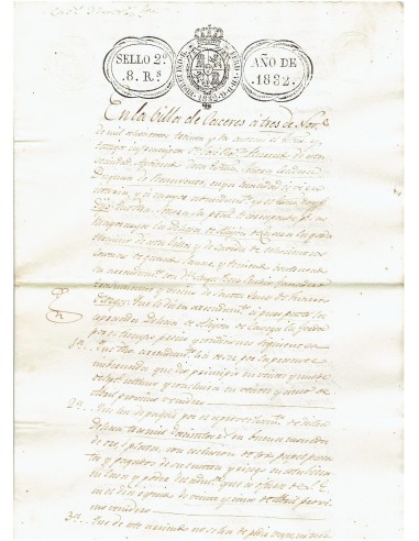 FA7680. TIMBROLOGIA. 1832. Manuscrito, papel sellado o timbrado, Sello (2º) 8 Reales