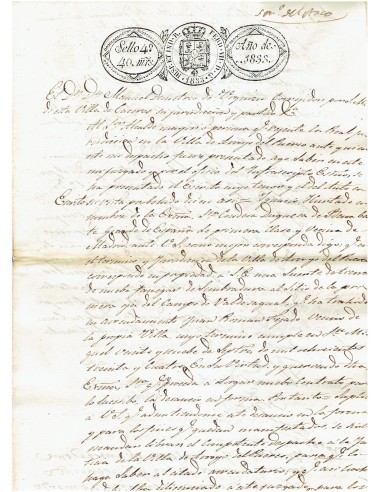 FA7683. TIMBROLOGIA. 1833. Manuscrito, papel sellado o timbrado, Sello Cuarto (4º) 40 Maravedis