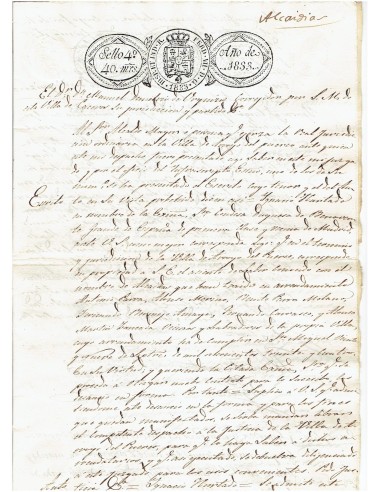 FA7684. TIMBROLOGIA. 1833. Manuscrito, papel sellado o timbrado, Sello Cuarto (4º) 40 Maravedis