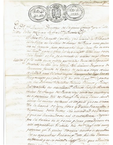 FA7687. TIMBROLOGIA. 1833. Manuscrito, papel sellado o timbrado, Sello Cuarto (4º) 40 Maravedis