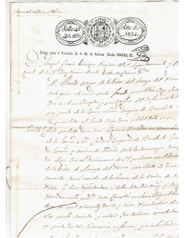 FA7694. TIMBROLOGIA. 1834. Manuscrito, papel sellado o timbrado, Sello Cuarto (4º) 40 Maravedis