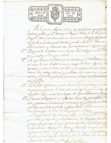 FA7697. TIMBROLOGIA. 1838. Manuscrito, papel sellado o timbrado, Sello Cuarto (4º) 40 Maravedis