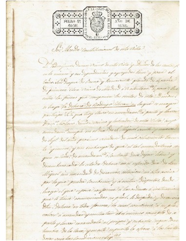 FA7698. TIMBROLOGIA. 1838. Manuscrito, papel sellado o timbrado, Sello Cuarto (4º) 40 Maravedis