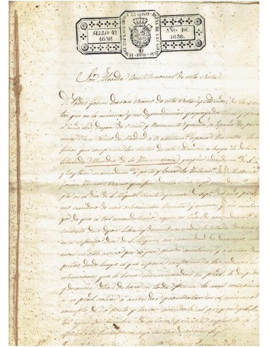 FA7699. TIMBROLOGIA. 1838. Manuscrito, papel sellado o timbrado, Sello Cuarto (4º) 40 Maravedis
