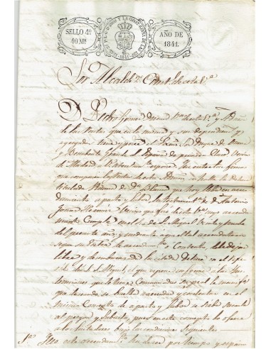 FA7701. TIMBROLOGIA. 1841. Manuscrito, papel sellado o timbrado, Sello Cuarto (4º) 40 Maravedis