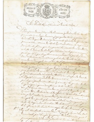 FA7702. TIMBROLOGIA. 1842. Manuscrito, papel sellado o timbrado, Sello Cuarto (4º) 40 Maravedis
