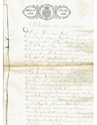 FA7703. TIMBROLOGIA. 1843. Manuscrito, papel sellado o timbrado, Sello Cuarto (4º) 40 Maravedis