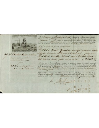 FA1268. DOCUMENTOS. Registro de embarque, buque Benjamin. 1839, Sevilla a Rouen