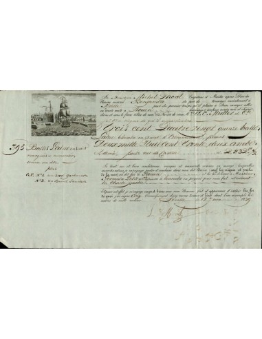 FA1269. DOCUMENTOS. Registro de embarque, buque Benjamin. 1839, Sevilla a Rouen